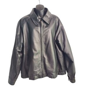 St. John’s Bay Black Genuine Leather Jacket Men’s Size XL Insulated Zip Up